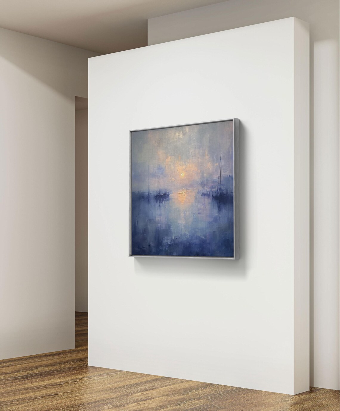 Yacht Pier At Sunrise, Monet-Inspired Oil Painting