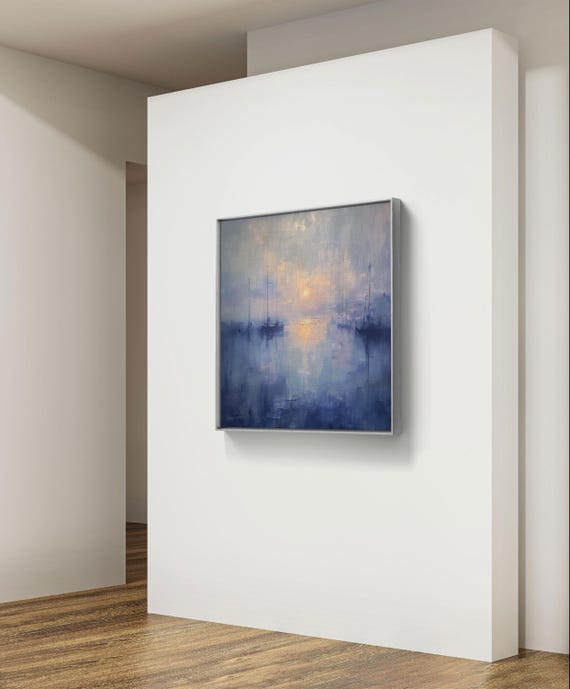 Yacht Pier At Sunrise, Monet-Inspired Oil Painting