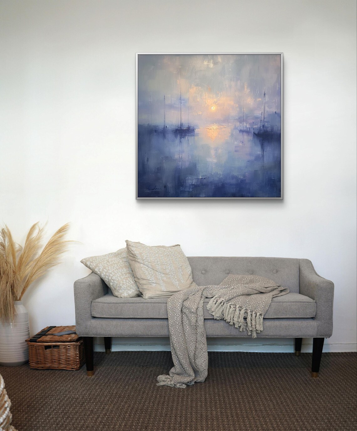 Yacht Pier At Sunrise, Monet-Inspired Oil Painting - Image 2