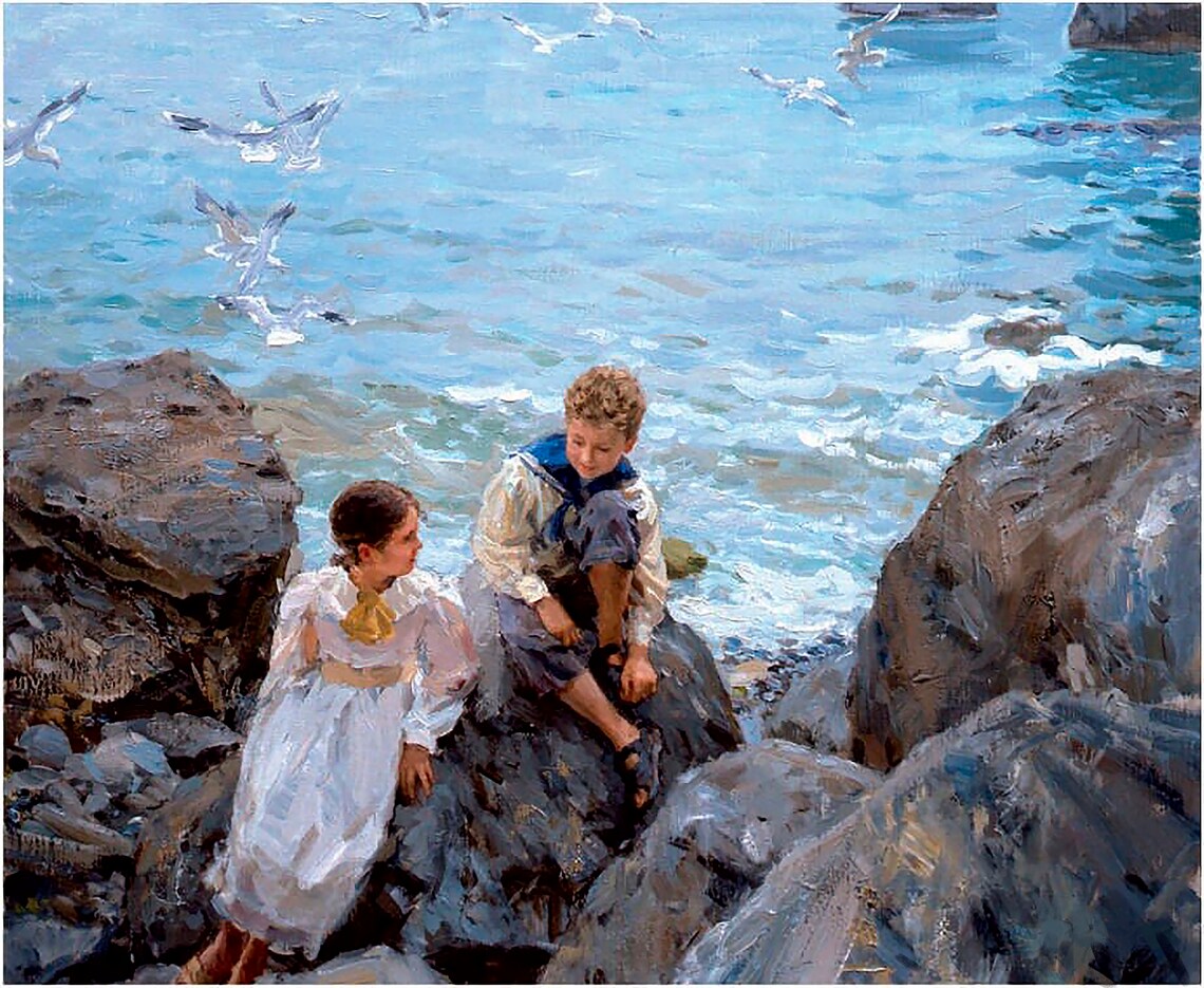 Impressionistic Children on the Sea Coast, Art Print - Image 2