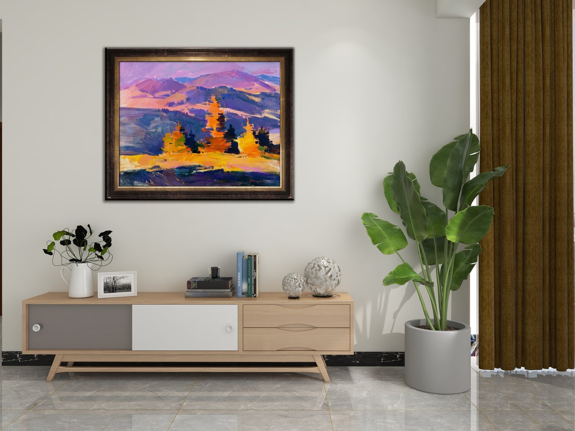 Mountain Painting Original Landscape Hand Painted Artwork On - Image 2