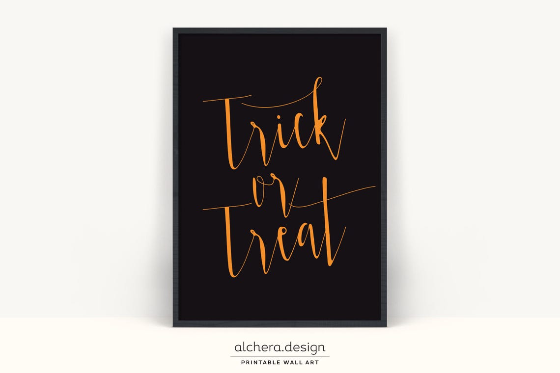 Trick or Treat Elegant Orange Calligraphy Halloween Art Poster
