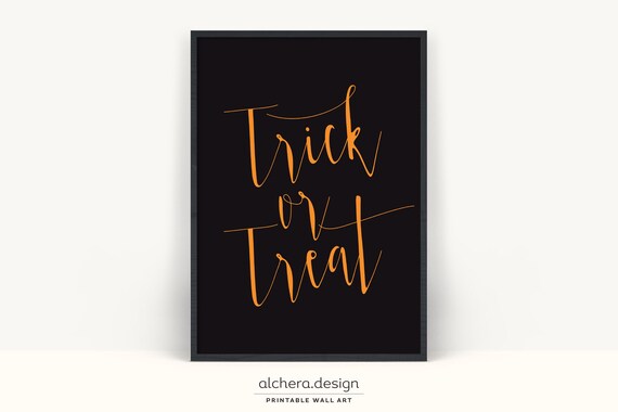 Trick or Treat Elegant Orange Calligraphy Halloween Art Poster