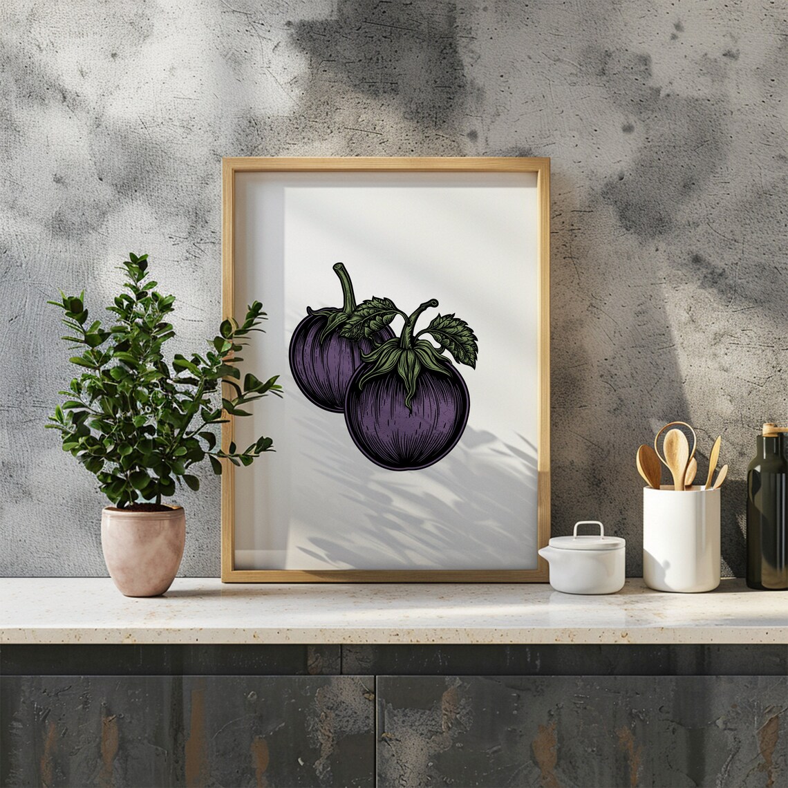 Vintage Eggplant Botanical Illustration Purple Vegetable Art Poster - Image 2