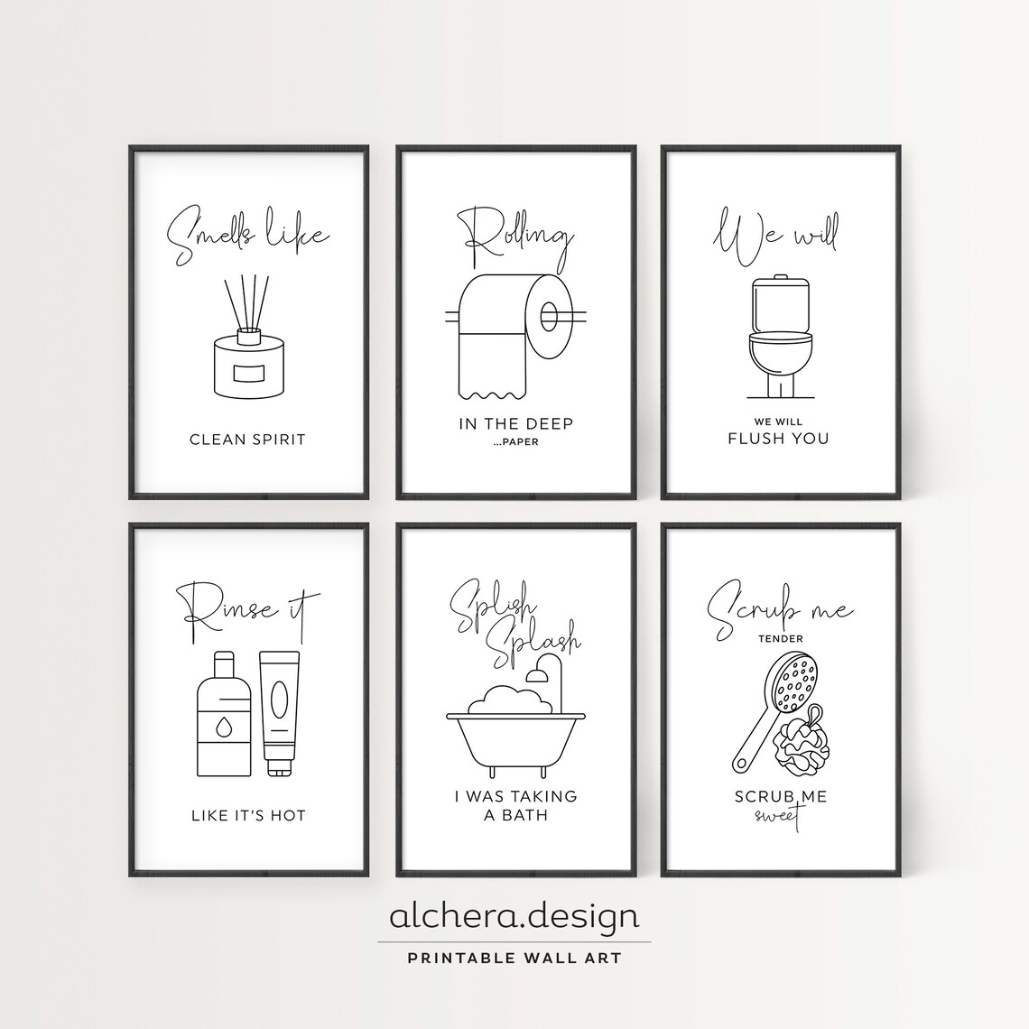 Funny Bathroom Wall Art Print Set, Music Lover Humor