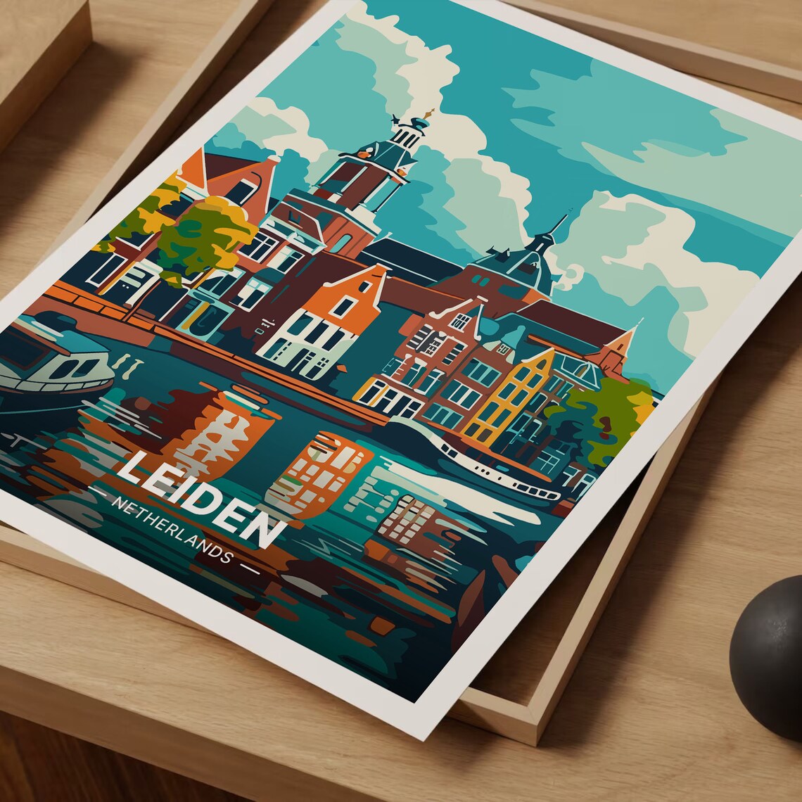 Leiden Netherlands Old Town Canal Houses Vintage Travel Poster - Image 3