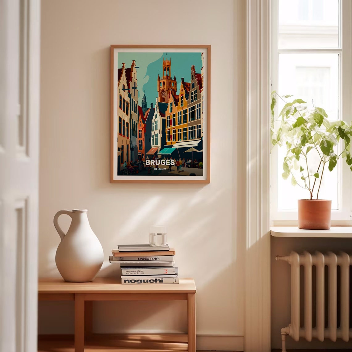 Bruges Belgium Poster Belfry Tower Gabled Street Old Town Art - Image 4