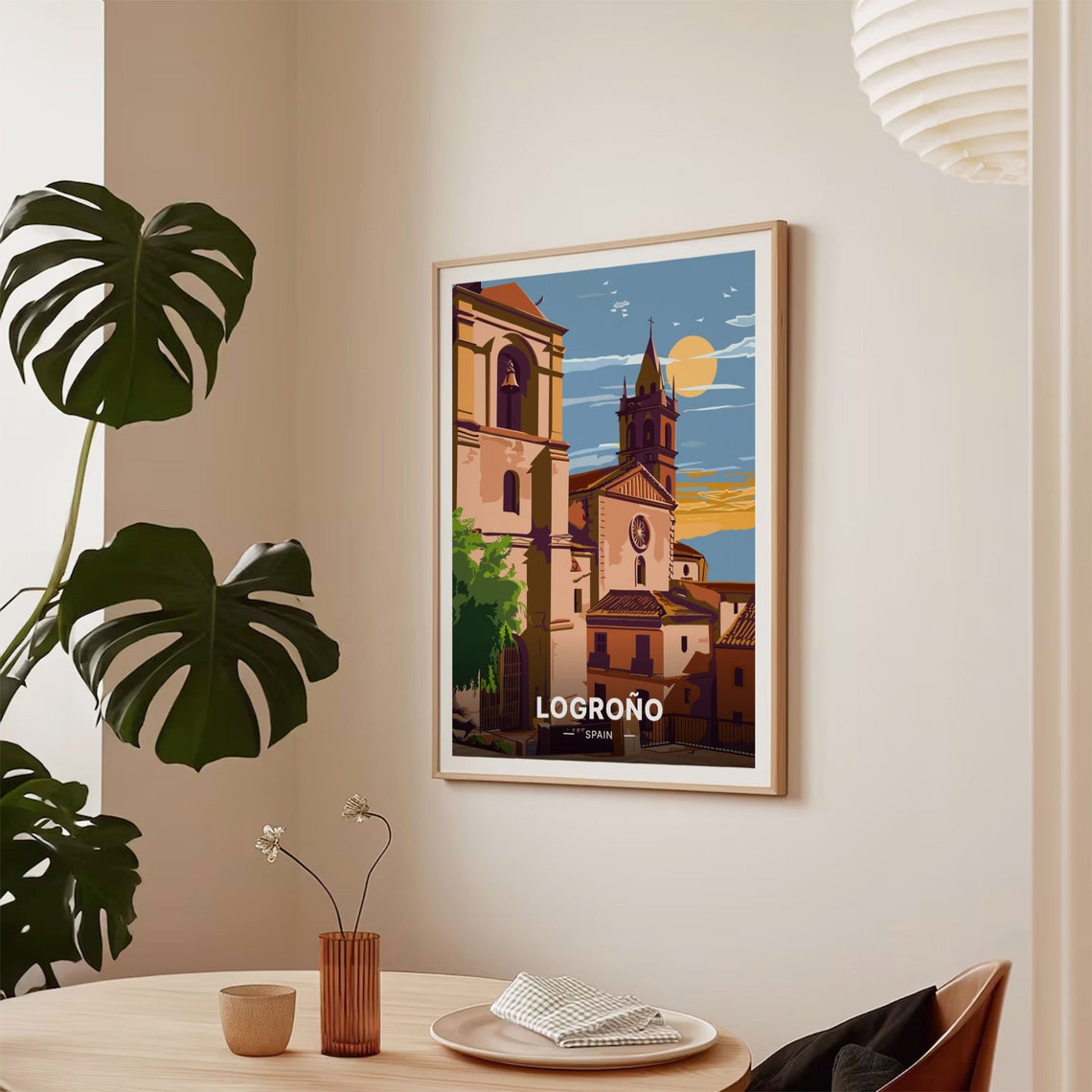 Logrono Spain Church Bell Tower Rose Sunset Vintage Travel Poster - Image 2