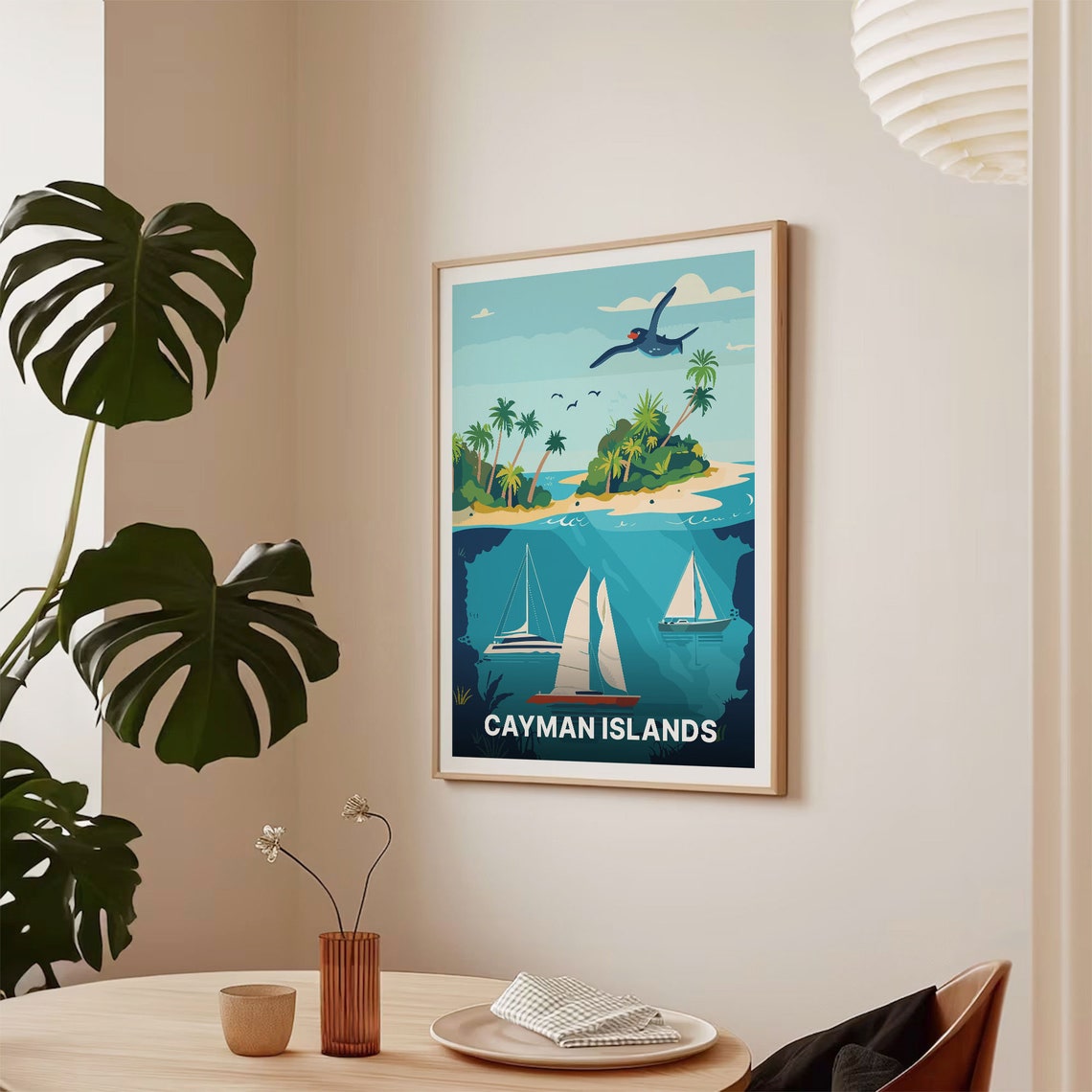 Cayman Island Poster Tropical Sails Palm Beach Caribbean Art - Image 2