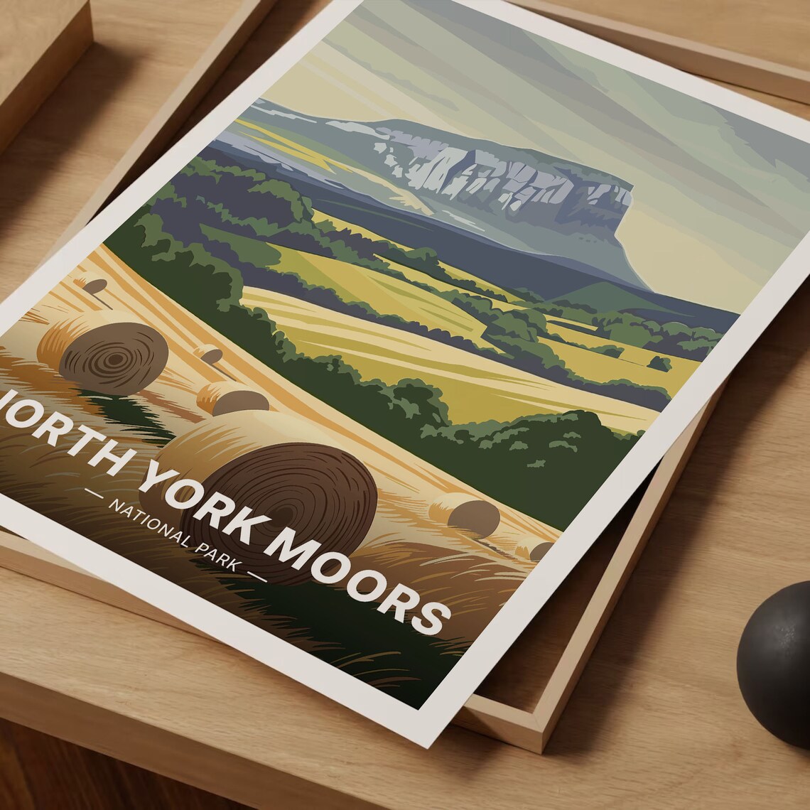 North York Moors Roseberry Topping Golden Hay Fields Travel Poster - Image 3
