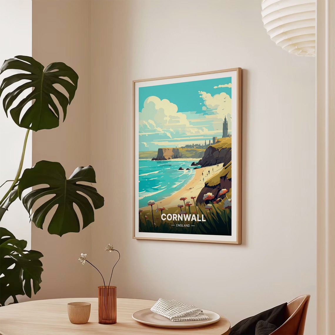 Cornwall England Sandy Beach Cliffs Poppies View Travel Poster - Image 2
