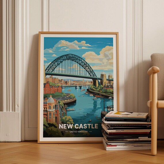 Newcastle United Kingdom Tyne Bridge River Quayside City Travel Poster