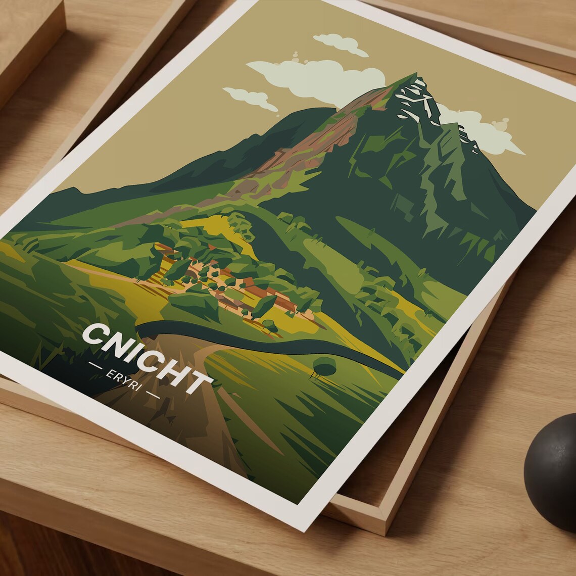 Cnicht Eryri Wales Green Mountain Peak Village Vintage Travel Poster - Image 3