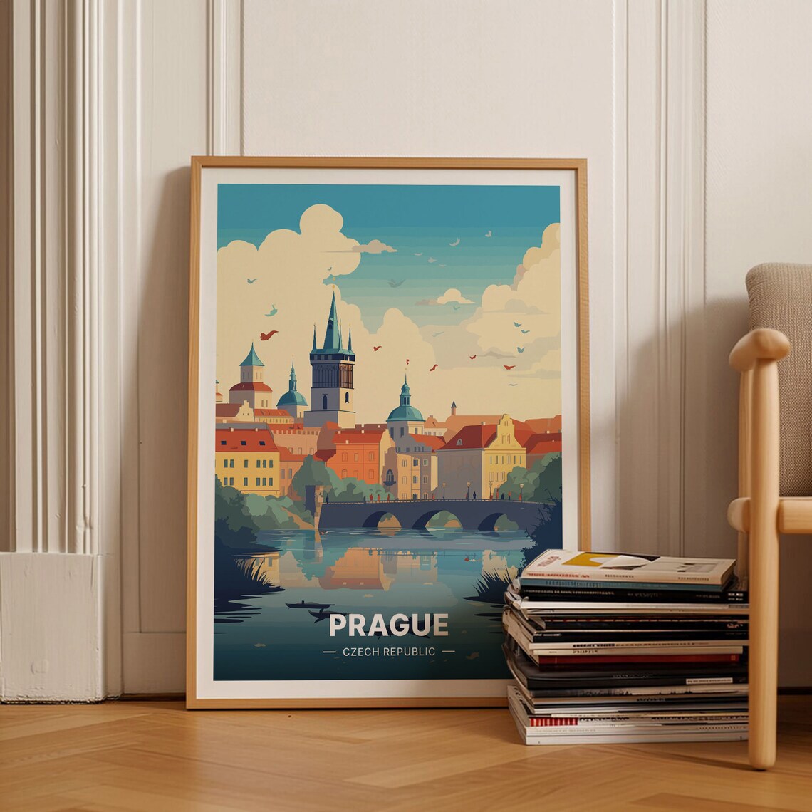 Prague Czech Republic Old Town Charles Bridge Vintage Travel Poster