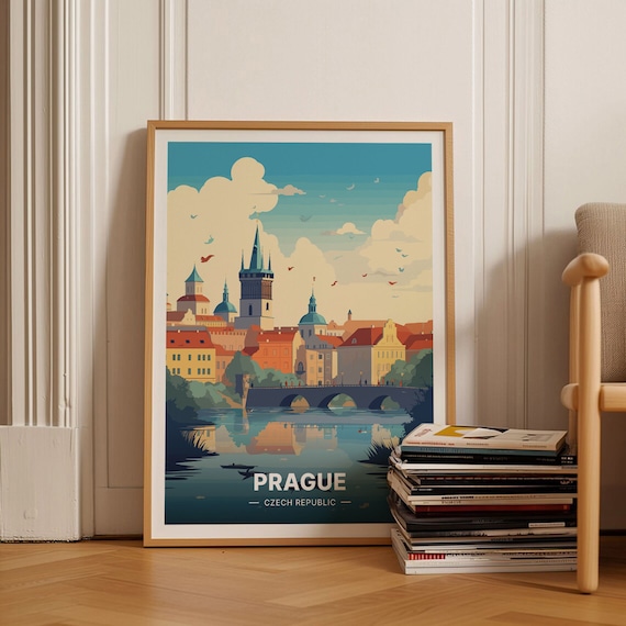 Prague Czech Republic Old Town Charles Bridge Vintage Travel Poster