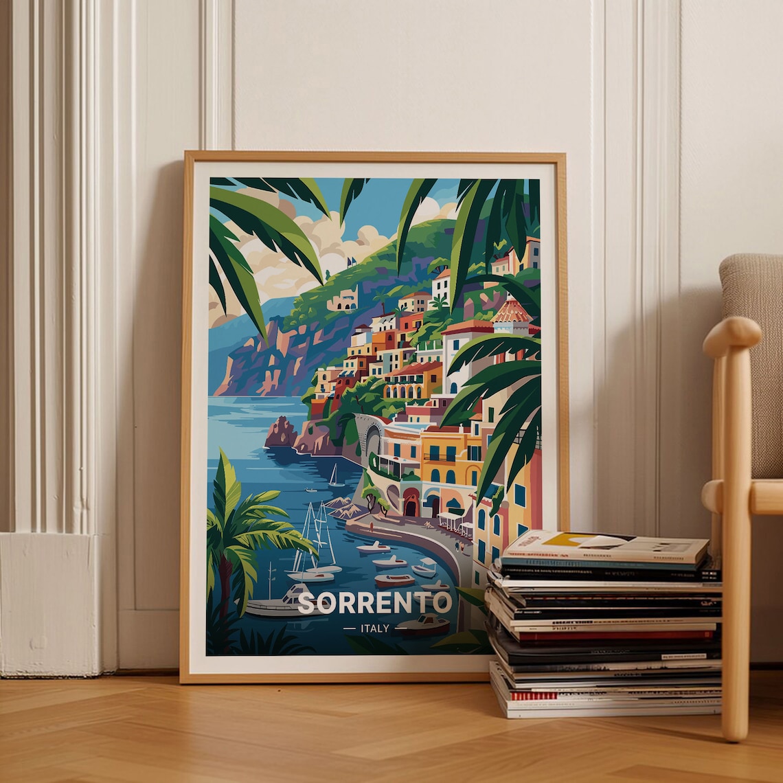 Sorrento Italy Vintage Travel Poster, Coastline Art Print
