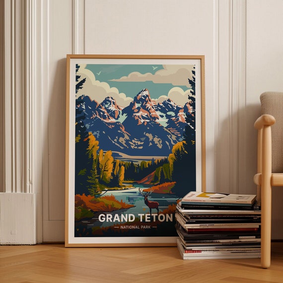 Grand Teton National Park Travel Poster, Scenic Art