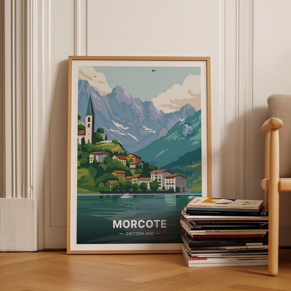 Switzerland Travel Poster Morcote Lake Lugano Swiss Italian Alps Scenery Mountain Hiking Ticino Wall Art C20 1585