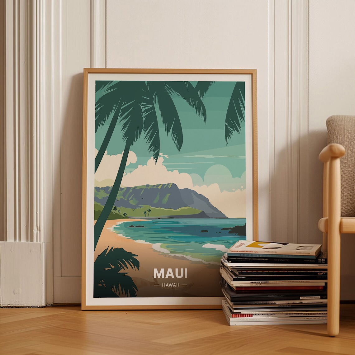 Maui Hawaii Tropical Beach Palms Volcanic Island Coast Travel Poster