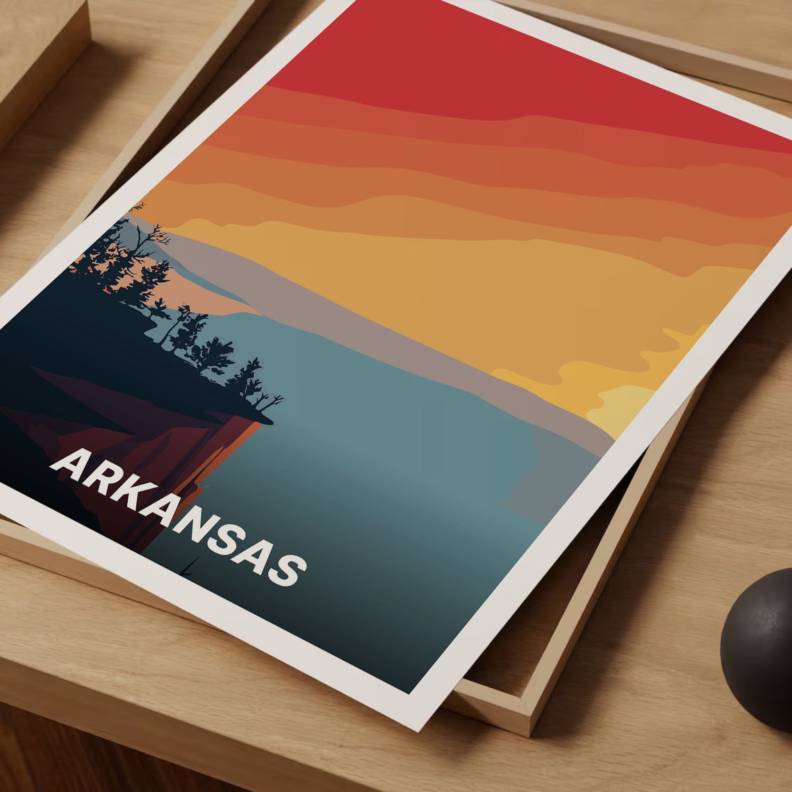 Arkansas Sunset Bluff Silhouette Ozark Style Landscape Travel Poster - Image 3