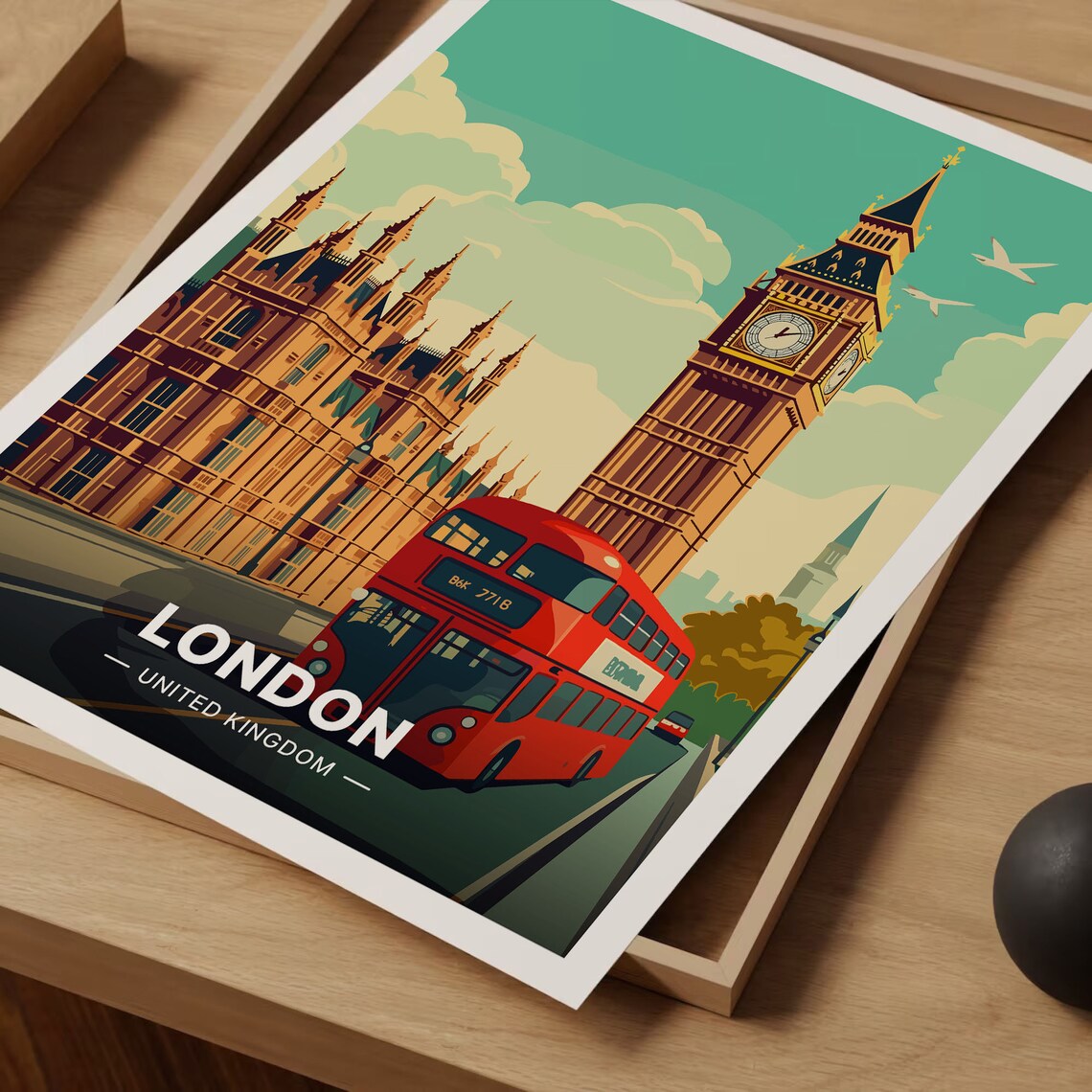 London Big Ben and Bridge Travel Poster, England - Image 3