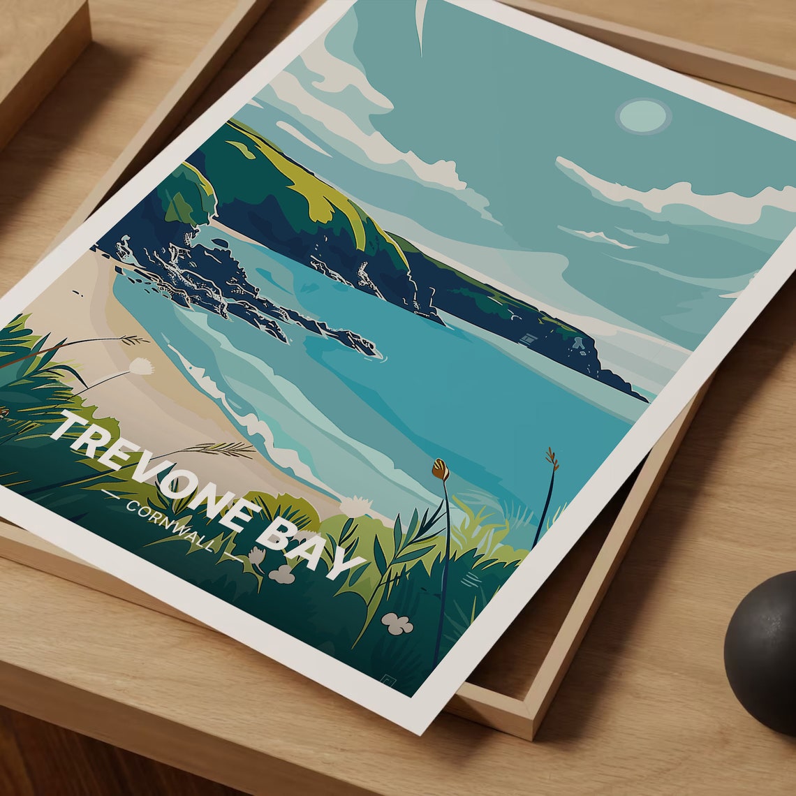 Trevone Bay Cornwall Coastal Cliffs Beach Waves Travel Poster - Image 3