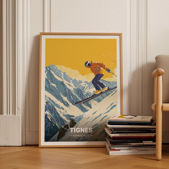 Ski Resort Travel Poster French Alps Tignes Val Disere Snowboarding Skier Wall Art Decor Winter Sports Theme C20 1895