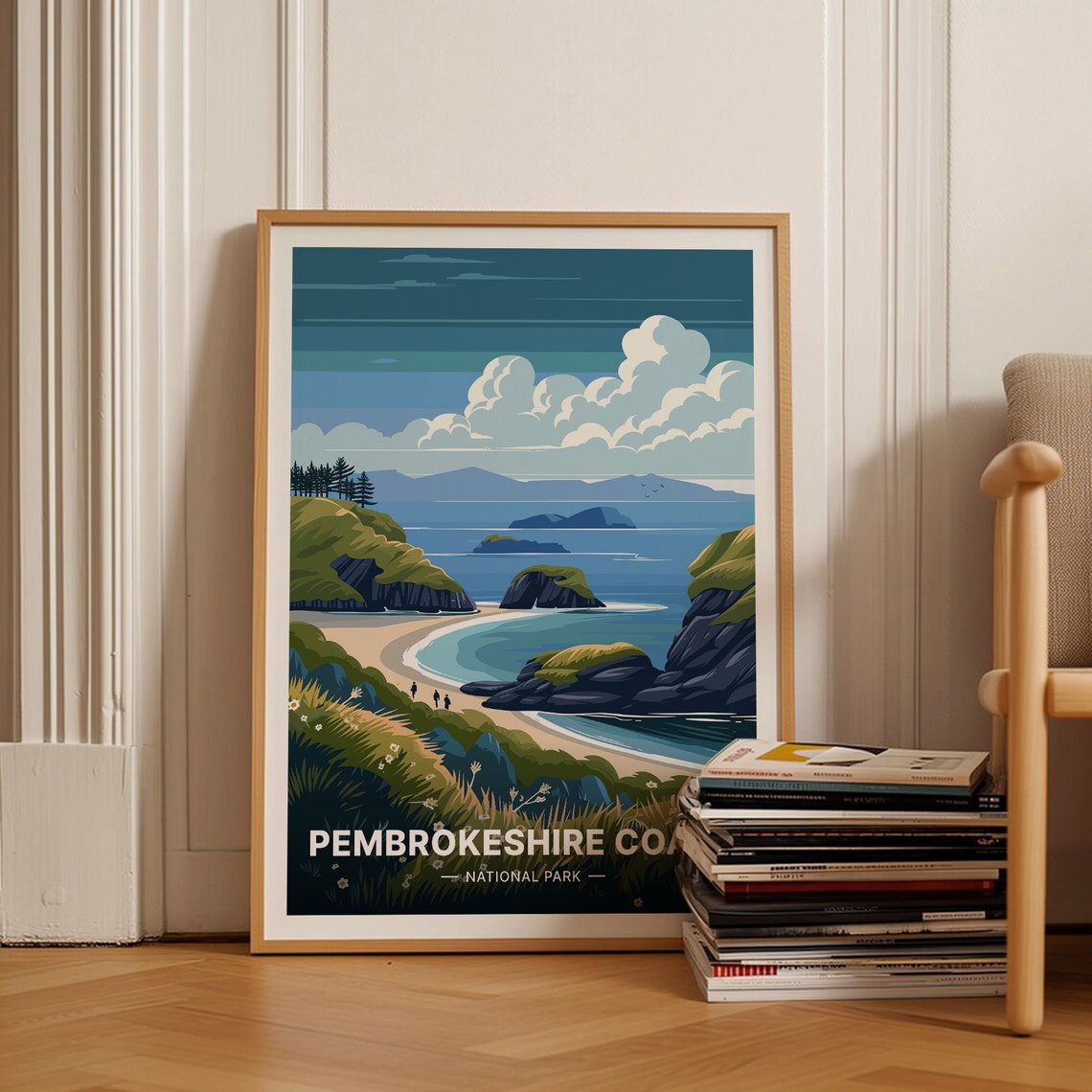 Pembrokeshire Coast National Park Wales Sea Cliffs Cove Travel Poster