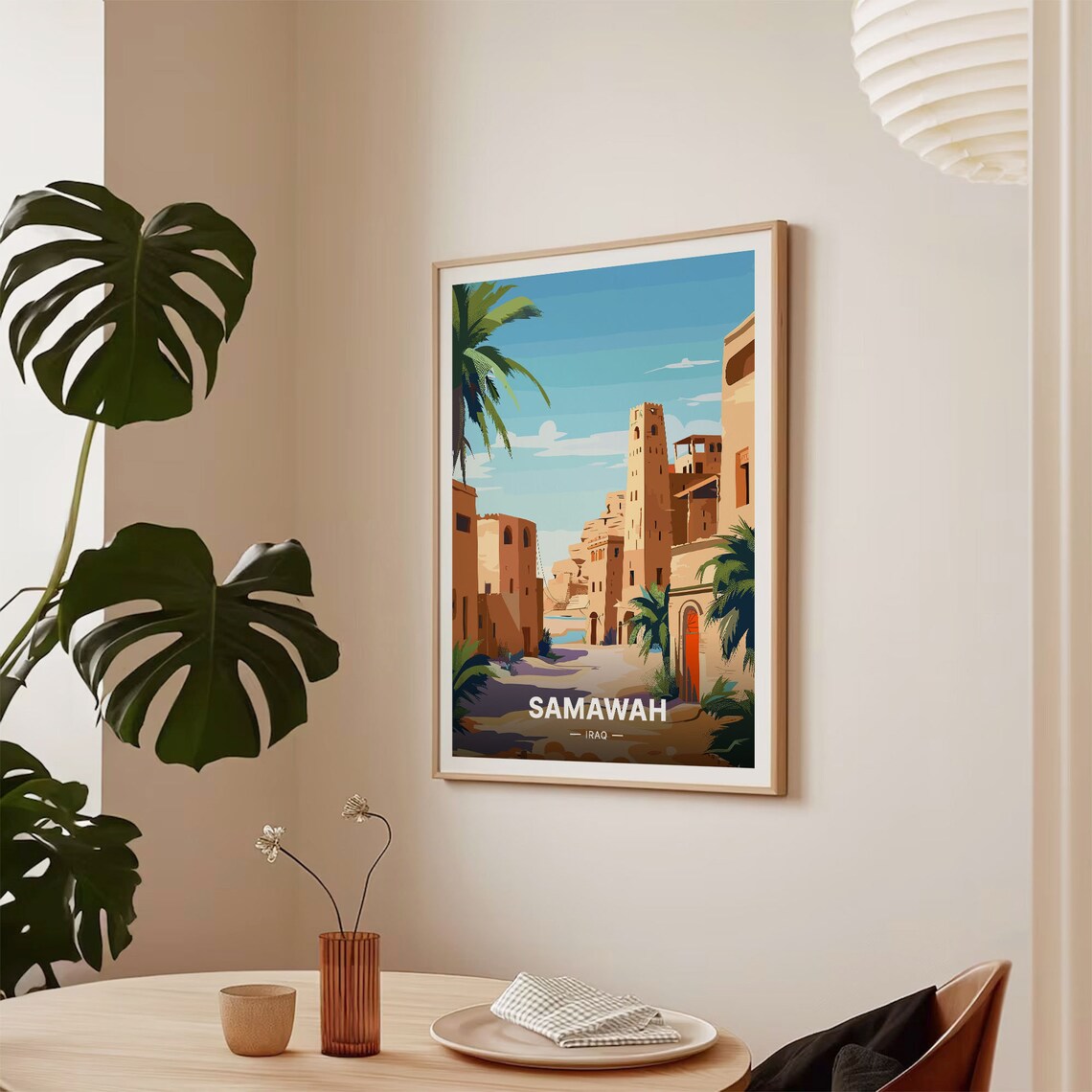 Samawah Iraq Old Town Sandstone Palms Retro Vintage Travel Poster - Image 2