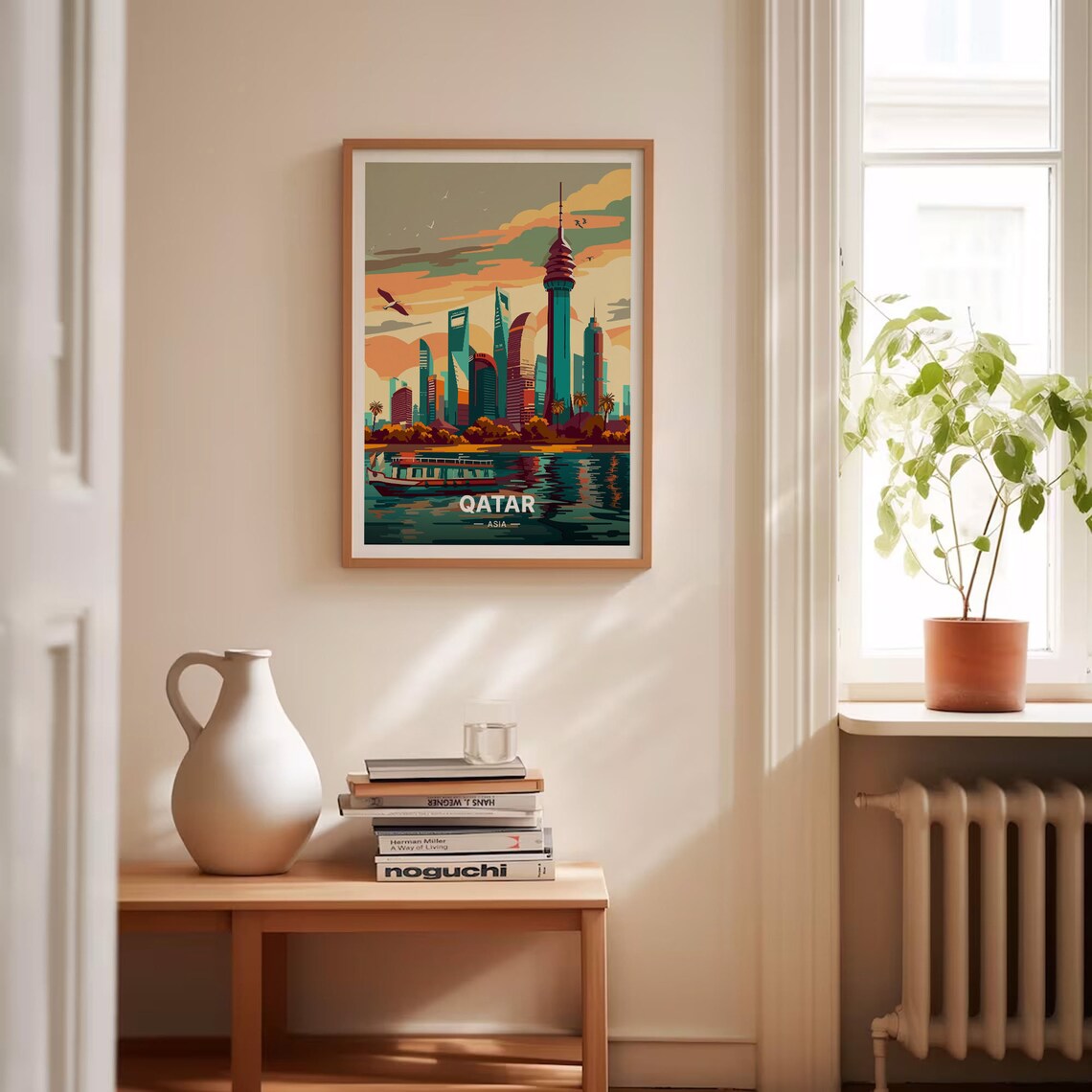 Doha Skyline Travel Poster, Mid Century Modern Decor - Image 4