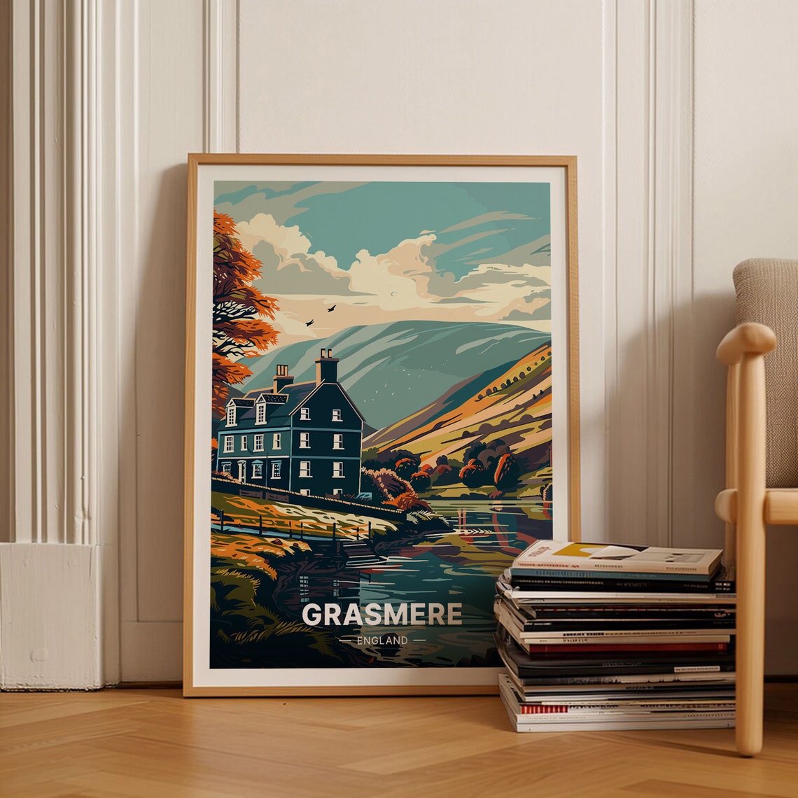 Grasmere England Lakeside Cottage Golden Autumn Lakeshore Poster