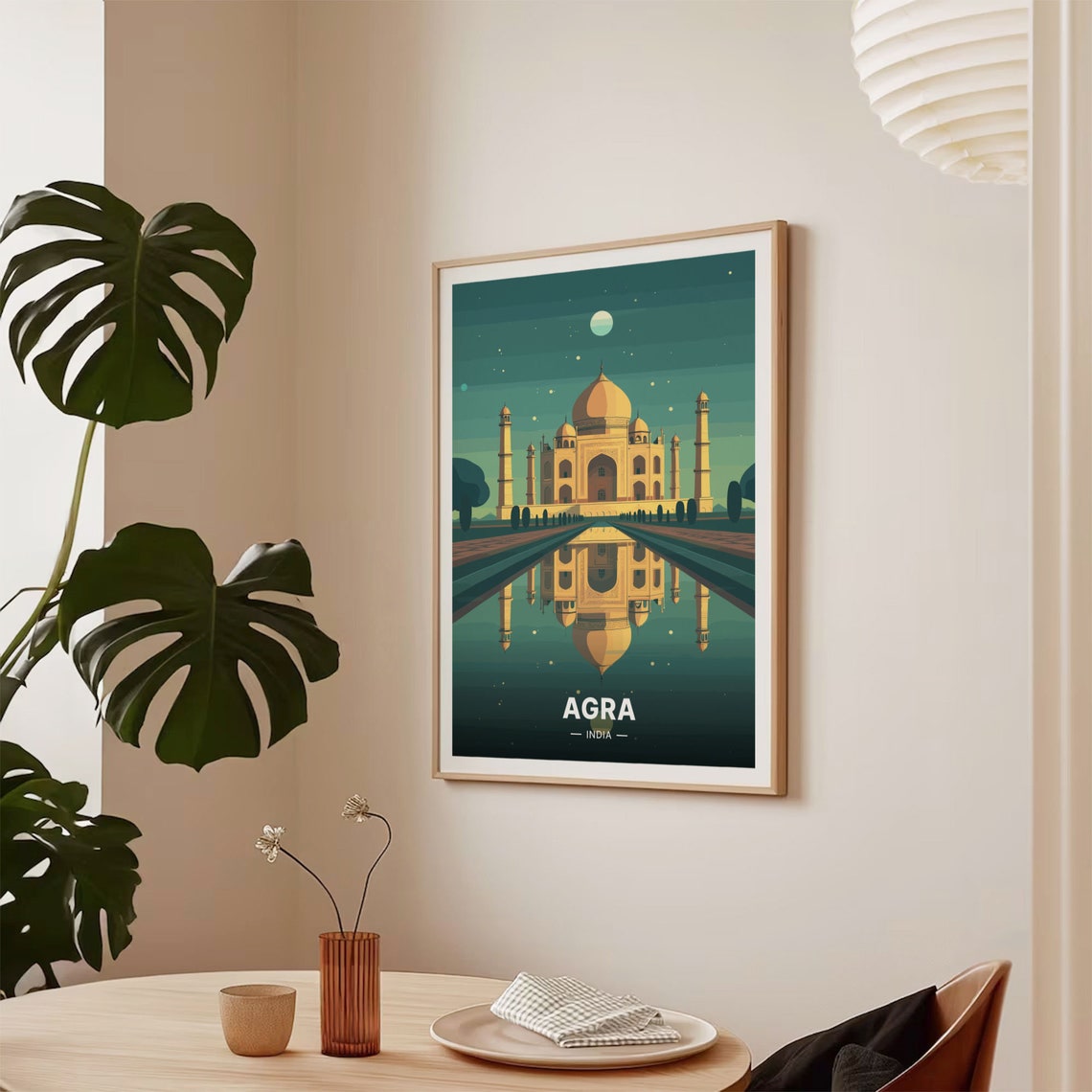 Agra India Taj Mahal Moonlit Reflection Gardens Landmark Travel Poster - Image 2
