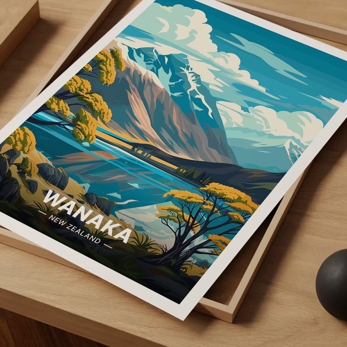 Wanaka New Zealand Alpine Lake Golden Trees Mountain Travel Poster - Image 3