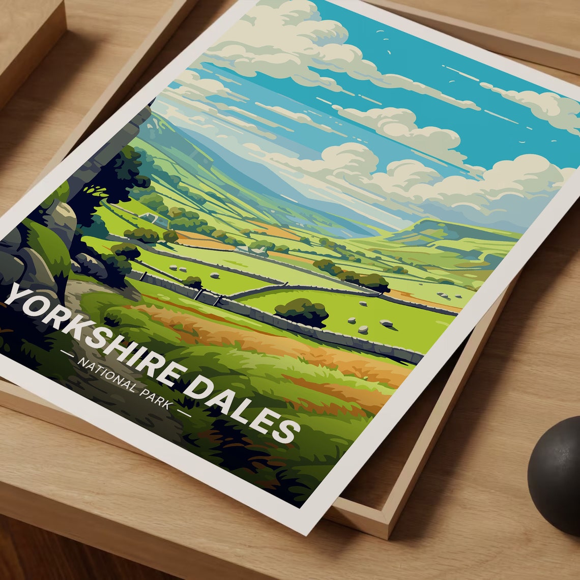 Yorkshire Dales National Park Travel Poster Green Valley Clouds Art - Image 3