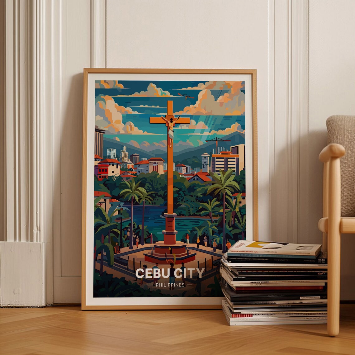 Cebu City Philippines Magellans Cross Skyline Tropical Travel Poster