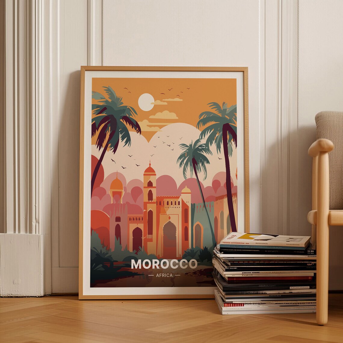 Morocco Marrakech Palace Retro Travel Poster
