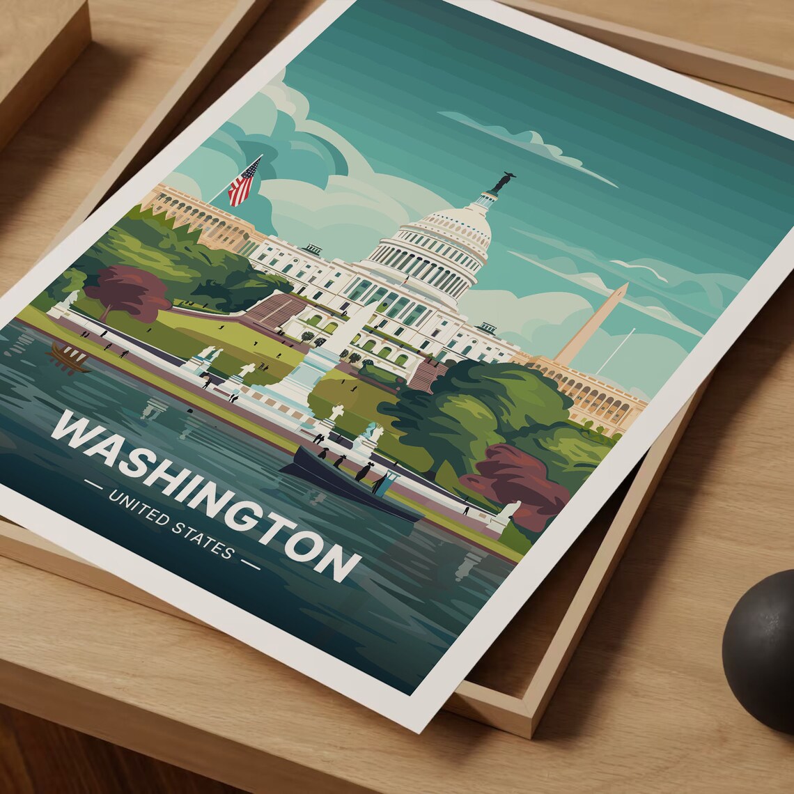 Washington DC Travel Poster, White House and Monument - Image 3
