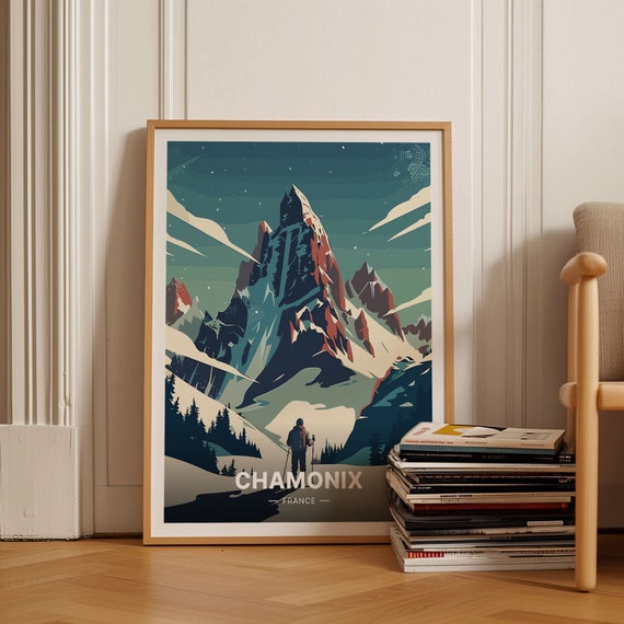 Chamonix Ski Poster France Travel Wall Art Winter Skiing Destination Decor Unique Travel Gifts C20 319