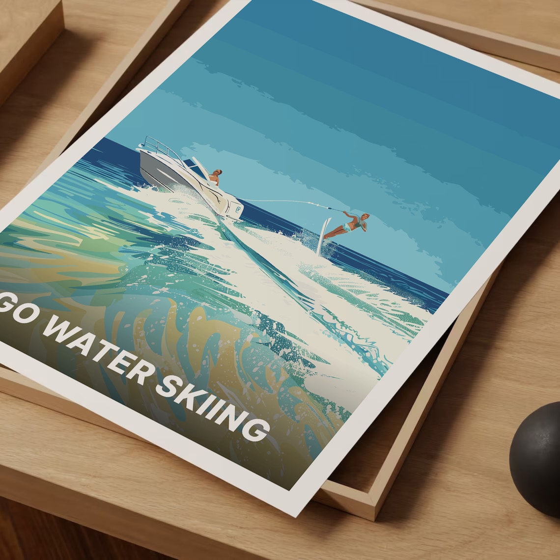 Go Water Skiing Vintage Summer Lake Boat Sport Travel Poster - Image 3