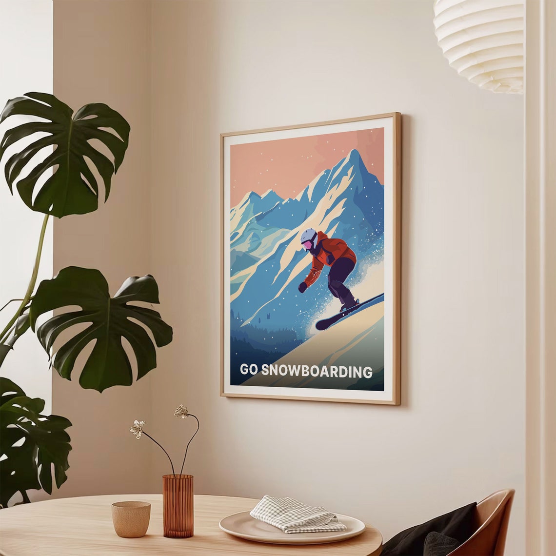 Go Snowboarding Powder Mountain Rider Sunset Vintage Sports Poster - Image 2