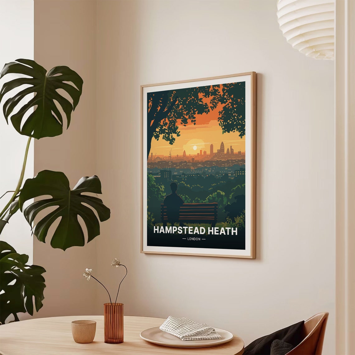 Hampstead Heath London Sunset Skyline Silhouette Bench Nature Poster - Image 2