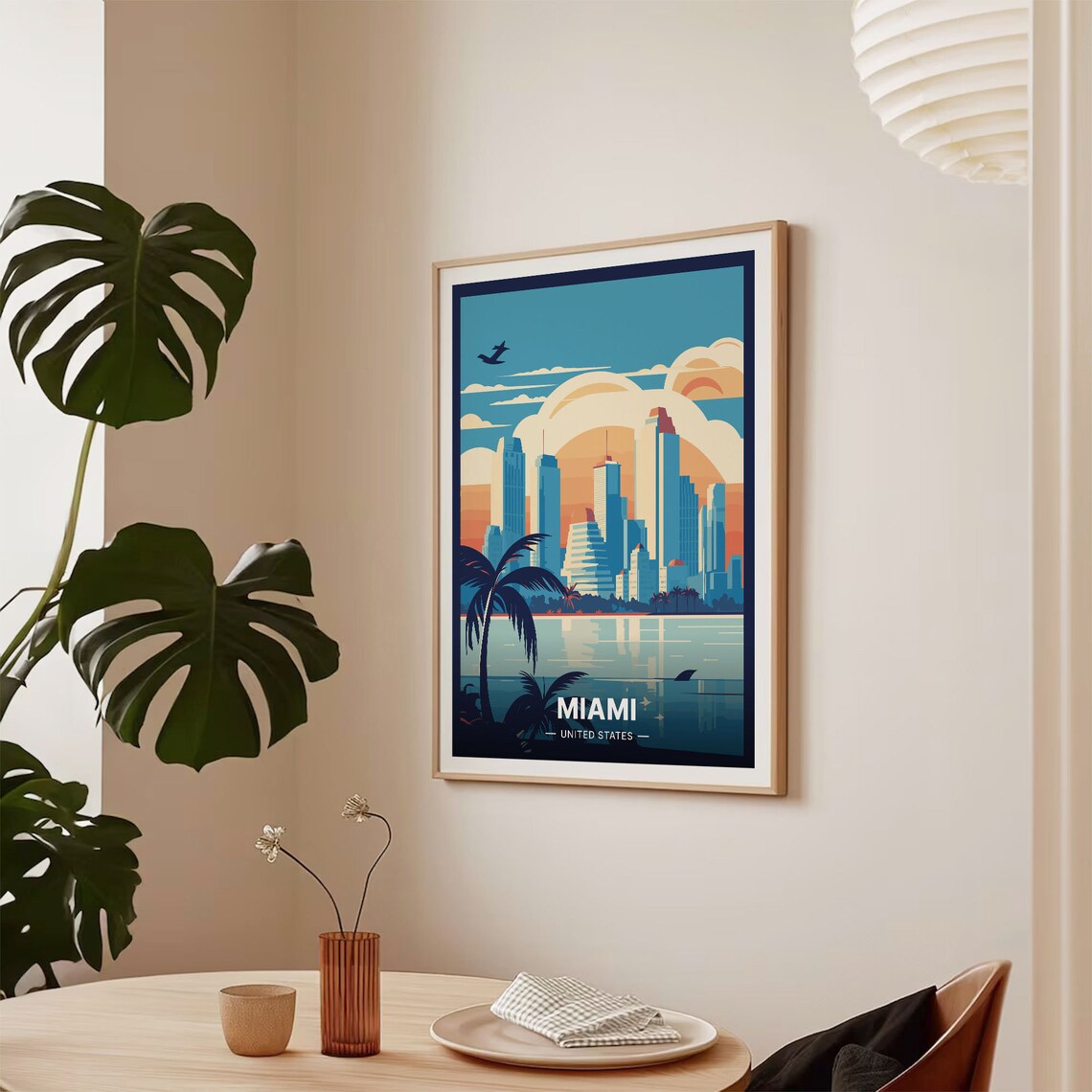 Miami United States Downtown Skyline Sunset Palm Cityscape Poster - Image 2