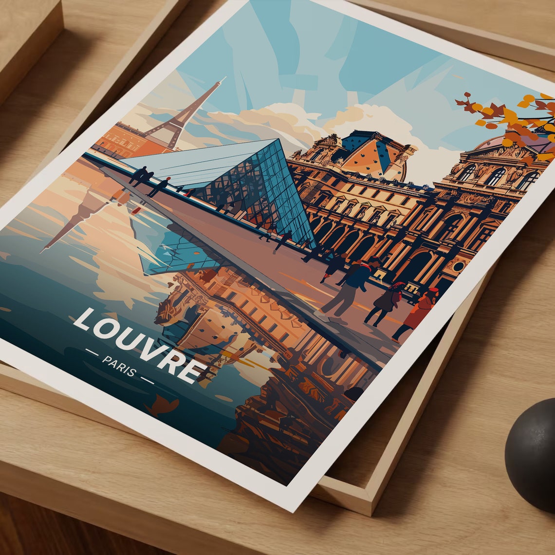 Louvre Paris Poster Glass Pyramid Eiffel Tower French Landmark Art - Image 3