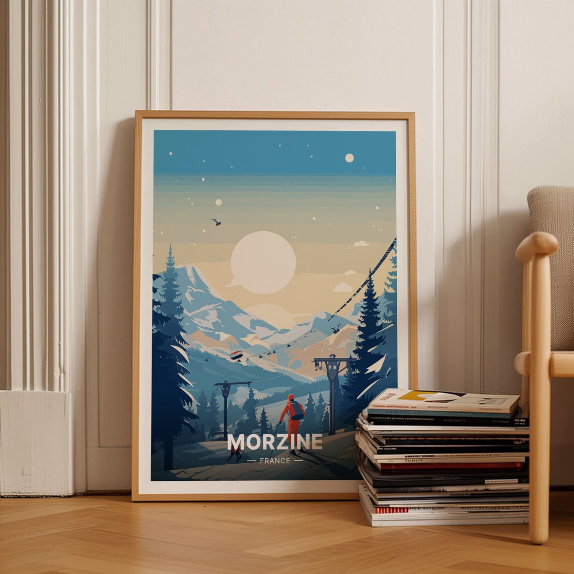 Morzine France Ski Resort Cable Car Snowy Peaks Travel Poster