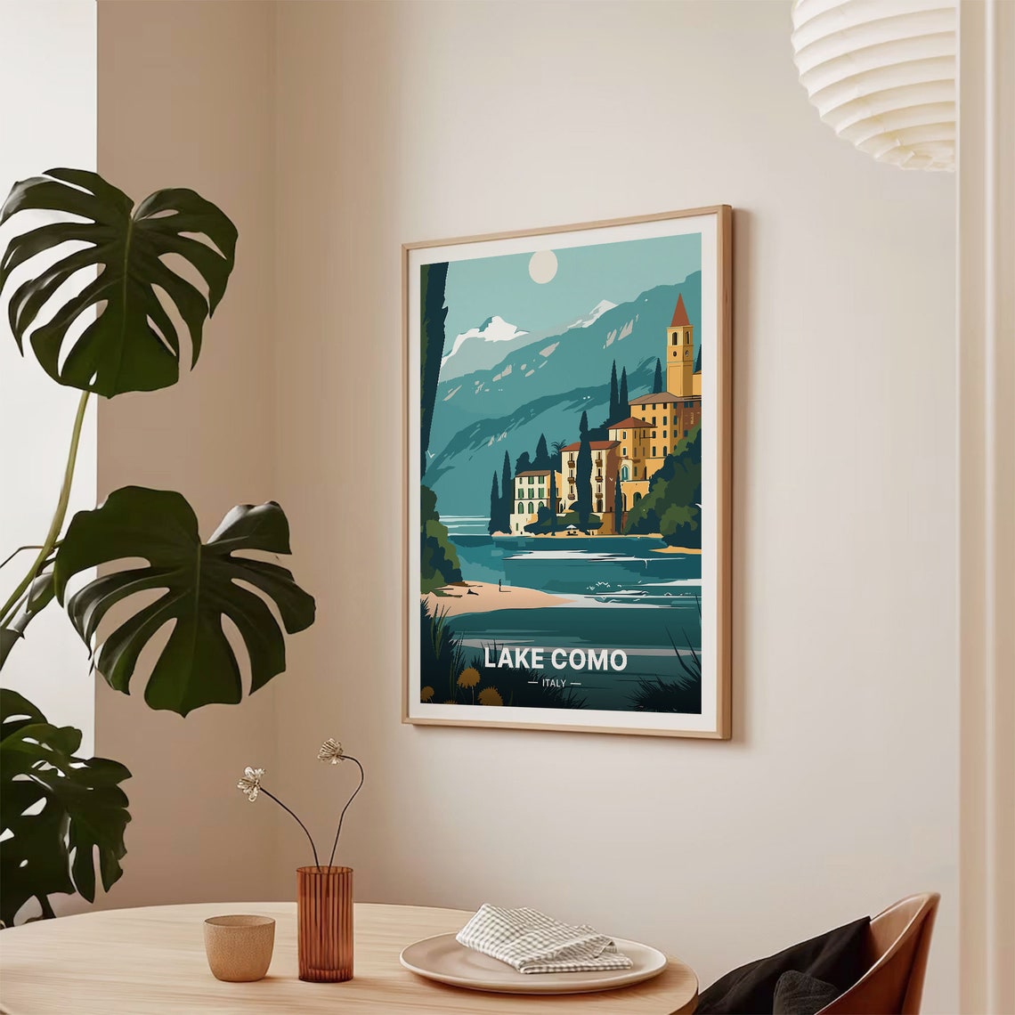 Lake Como Italy Lakeside Villa Mountains Sunset Travel Poster - Image 2