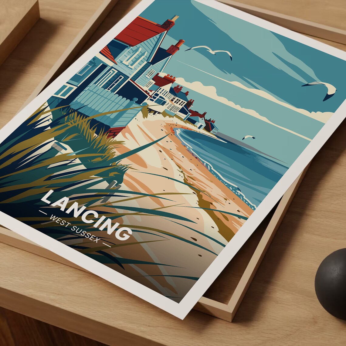 West Sussex Lancing Beach Retro Travel Poster - Image 3