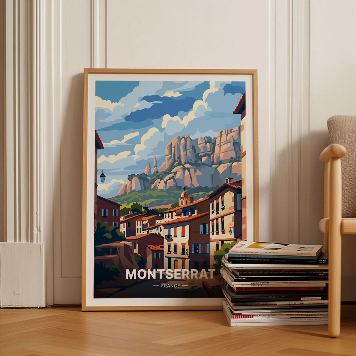 Montserrat France Village Rocky Peak Mountain Scenic Travel Poster