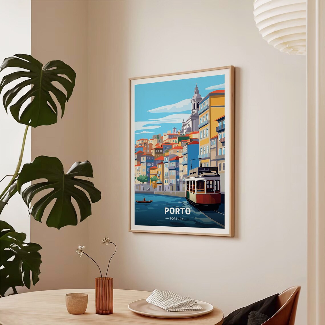 Porto Portugal Riverside Tram Colorful Houses Douro Travel Poster - Image 2