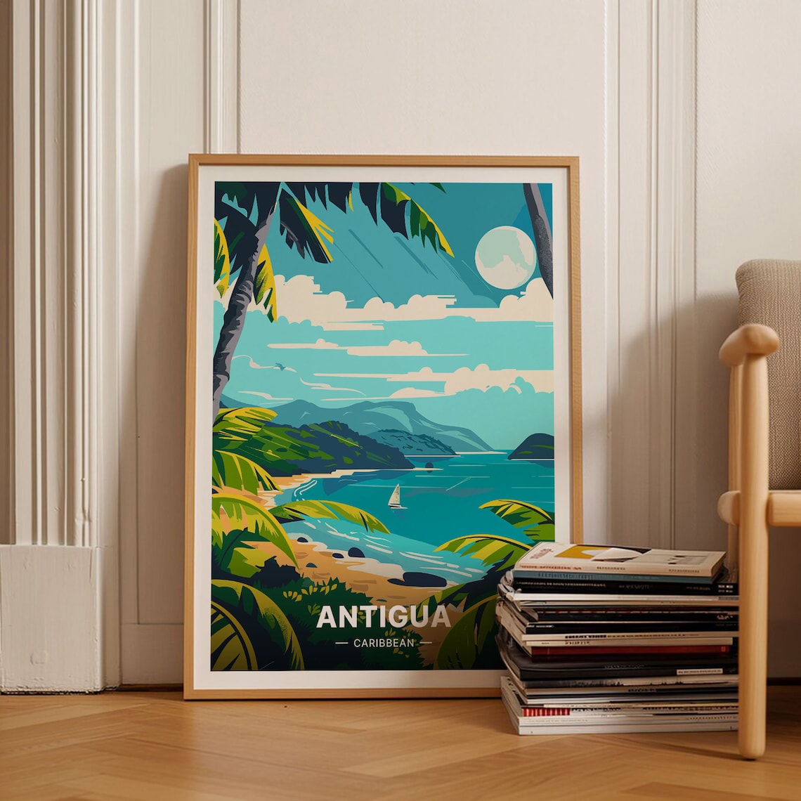 Antigua Caribbean Palm Beach Sailboat Tropical Island Poster