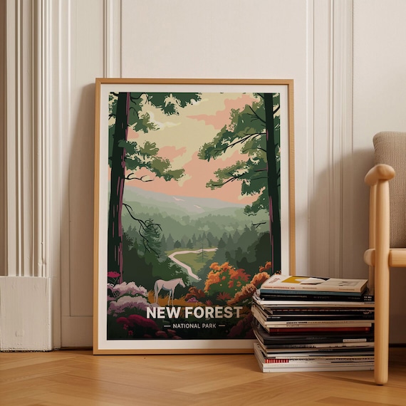 New Forest National Park Pony Woodland Vintage Travel Poster